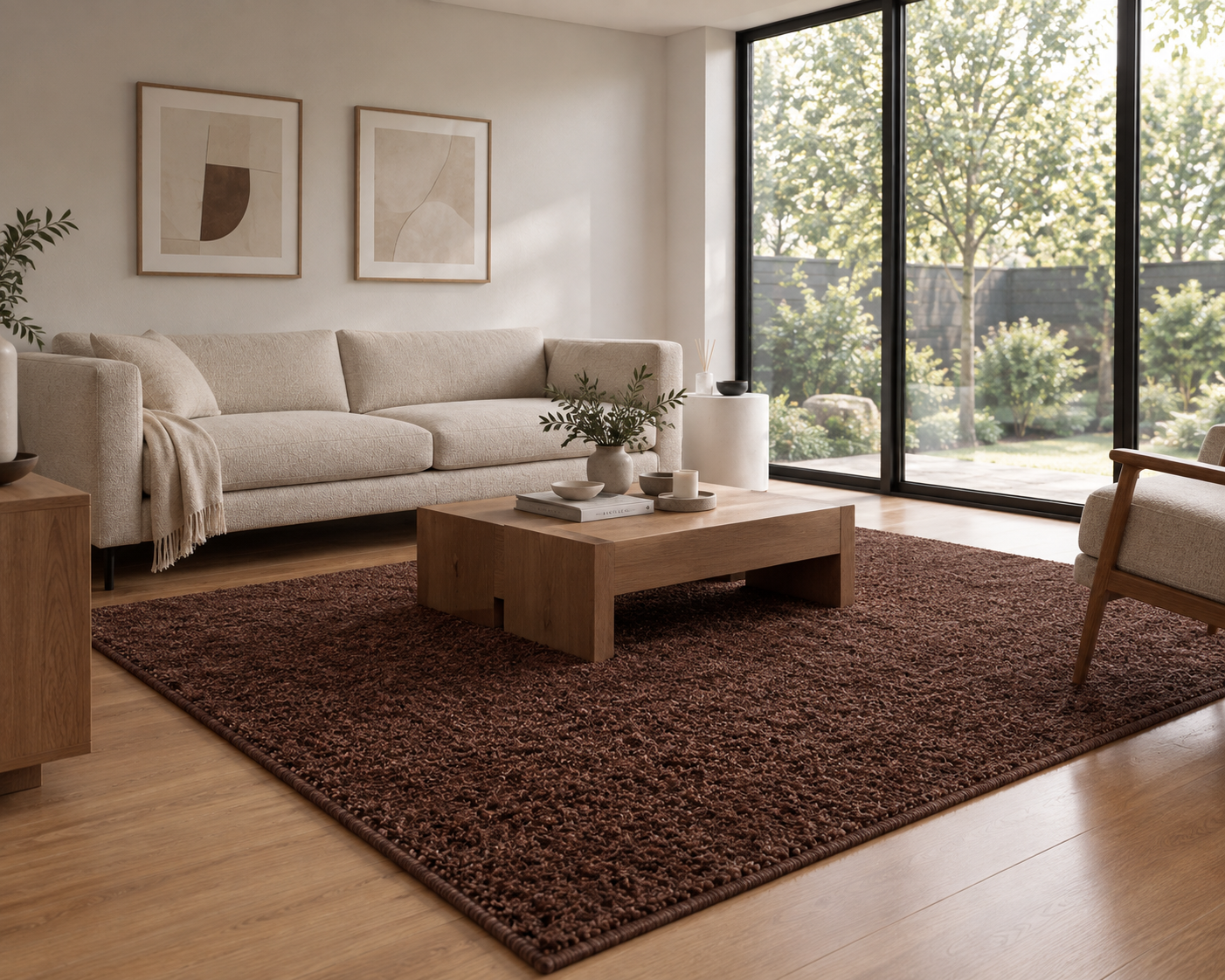 Sillón Confort y Alfombra Chocolate Shaggy